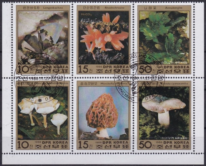 (1986-083) Лист (6 м 2х3) Северная Корея &quot;Минералы и грибы&quot;   Минералы и грибы III Θ